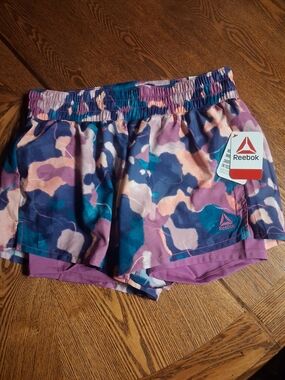 Reebok Women's Purple Teal Multi Camo Athletic Shorts